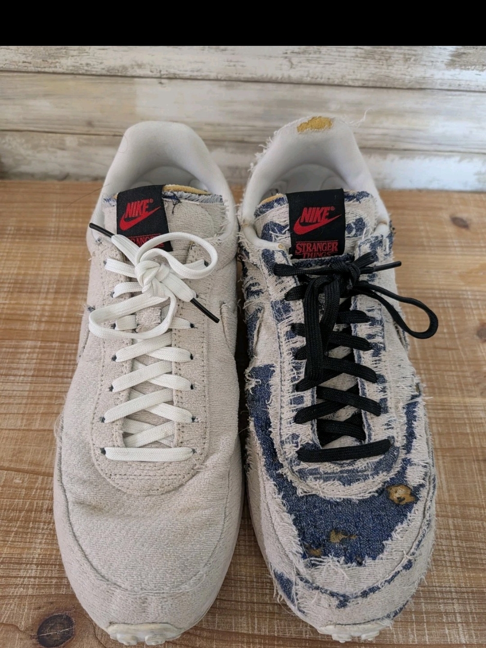 Nike Stranger Things Men’s Asymmetrical Distressed Sneakers - White & Blue